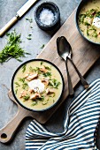 Lohikeitto (Finnish salmon & potato soup) with dill and sour cream