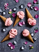 Ice cream cones with strawberry ice cream