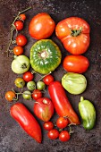Verschiedene Bio-Tomatensorten (Aufsicht)