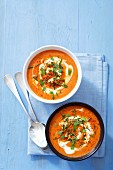 Cream of tomato and lentil soup with herbs
