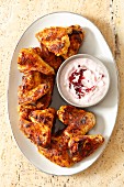 Chicken wings in yoghurt marinade with horseradish & cranberry sauce