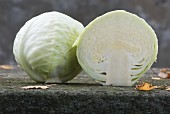 A cabbage cut in half