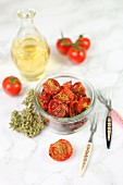 Confit tomatoes in a glass jar