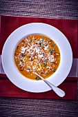 Butternut squah soup with almonds and Parmesan