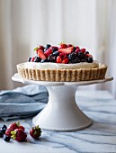 No-Bake Lemon Berry Coconut Cream Tart with fresh berries (vegan, gluten-free, refined sugar-free)
