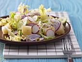 Radish salad with Harzer Käse (sour milk cheese), cucumber and red onion