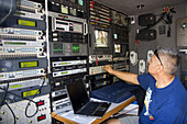 Interior of a news media van