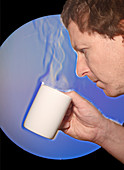 Schlieren Image of Man Drinking Hot Coffe