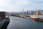 Newtown Creek and Manhattan Skyline,USA