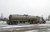 Tanker truck in snow