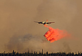 Firefighting plane dropping chemicals