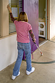 Blind Student with White Walking Stick