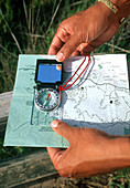 Hiking with a compass and map