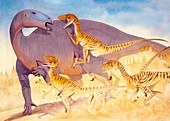 Illustration of Deinonychus attacking