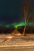Northern lights and winter tent,Sweden