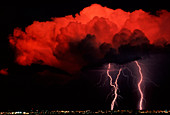Lightning at sunset over Tucson