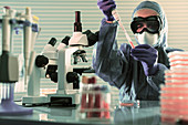 Person working in microbiology lab