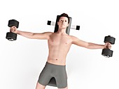 Man using hand weights