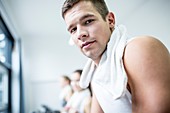 Young man in gym,close-up,portrait