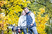 Couple cycling together