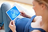 Pregnant woman looking at baby scan