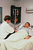 Cancer patient receiving blood product transfusion