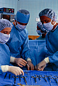 Surgical theatre team & sterilised equipment