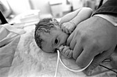 Newborn Holding Fathers Hand