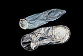 View of a male condom and female condom (Femidom)