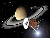 Artwork of Cassini approaching Saturn