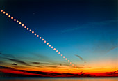 Time-lapse image of a sunset over water