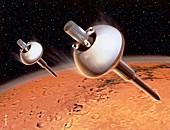 Artwork of Mars 96 penetrators approaching Mars