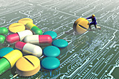 Pills on a computer landscape