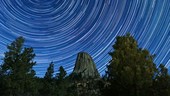 Star trails over Devils Tower