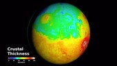 Mars crust thickness map, animation