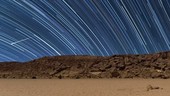 Desert star trails and meteor