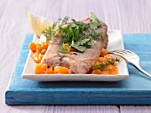 Lemon sole with herbs on apricot sauce