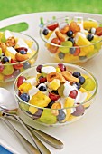 Fruit salad with pineapple, grapes and blueberries