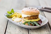A lupine & quinoa burger with pineapple