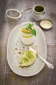 Marzipan mousse and mango parfait with passionfruit