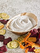 Vegan almond cream cheese and vegetable chips