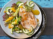Turkey escalope with orange and cucmber salad