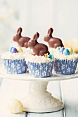 Cupcakes decorated with chocolate Easter bunnies
