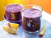 Blackberry and peach smoothie with mineral water