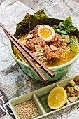 Japenese miso ramen soup with chicken and egg