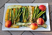 Marinated vegetables and fruit for grilling