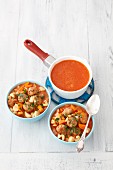 Tomato soup with pasta and meatballs