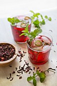 Hibiscus cocktails with mint