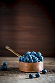 Blueberries in a copper pan