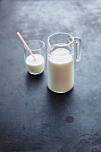 A jug of milk and glass of milk